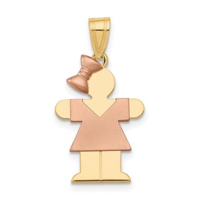 14k Two-tone The Kids Small Girl Bow on Left Engravable Hugs Charm Necklace