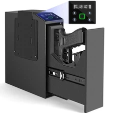 	Biometric Slider Handgun Gun Safe with LCD of Temp Humidity Time for Nightst...