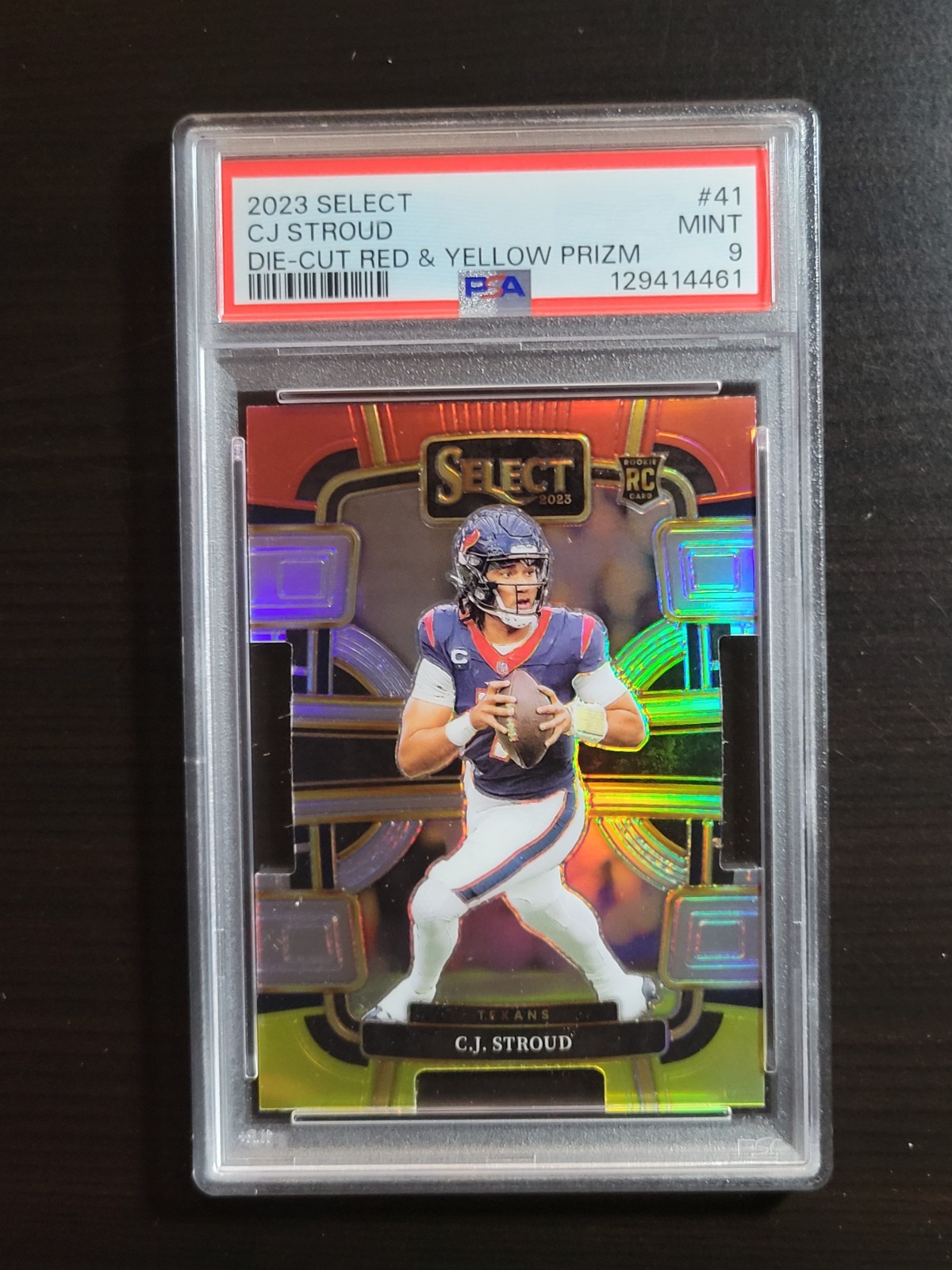 2023 Panini Select Concourse #41 CJ Stroud Die-Cut Red & Yellow Prizm RC PSA 9