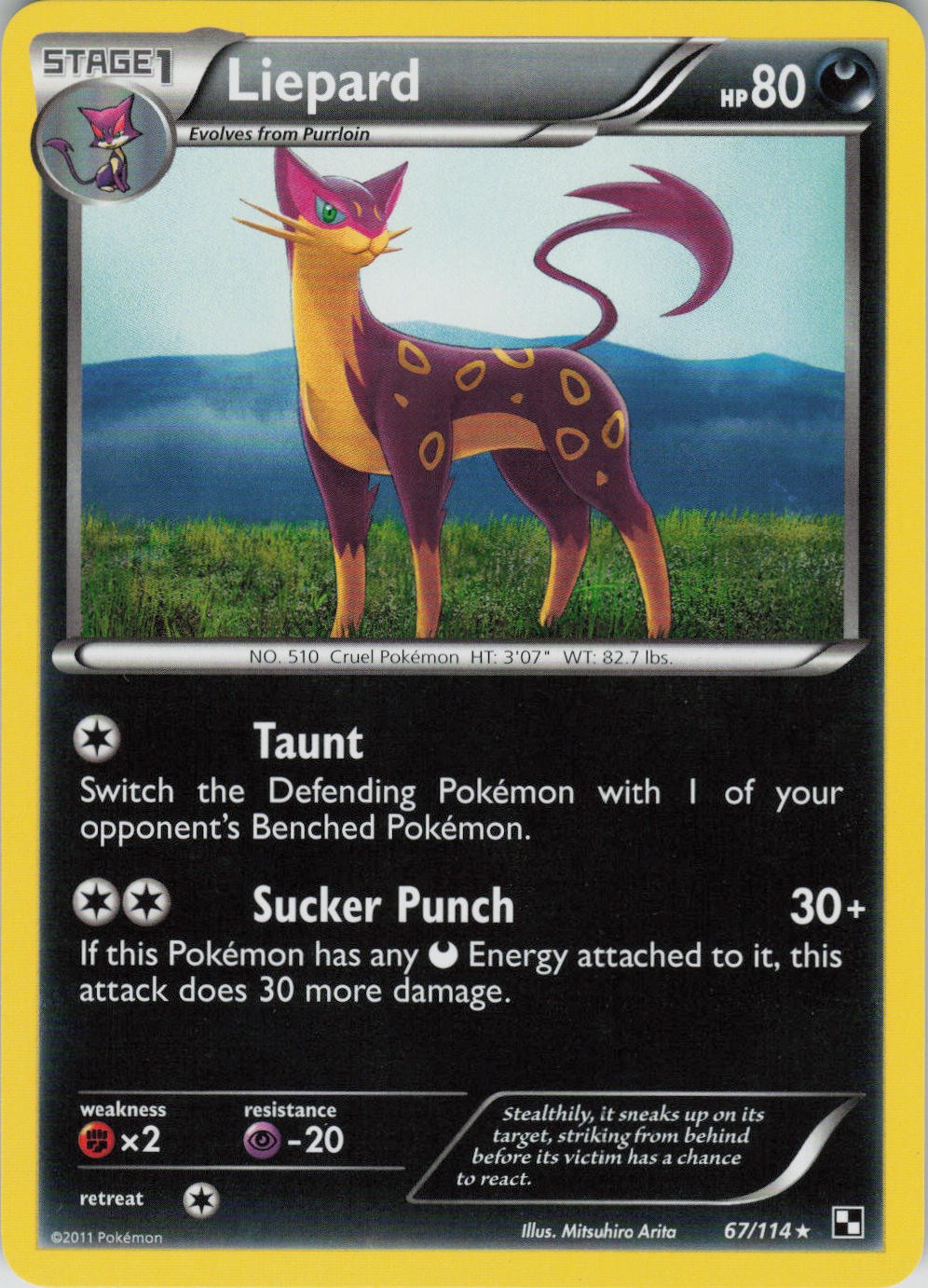 Liepard 67/114 Rare Black & White Pokemon Near Mint