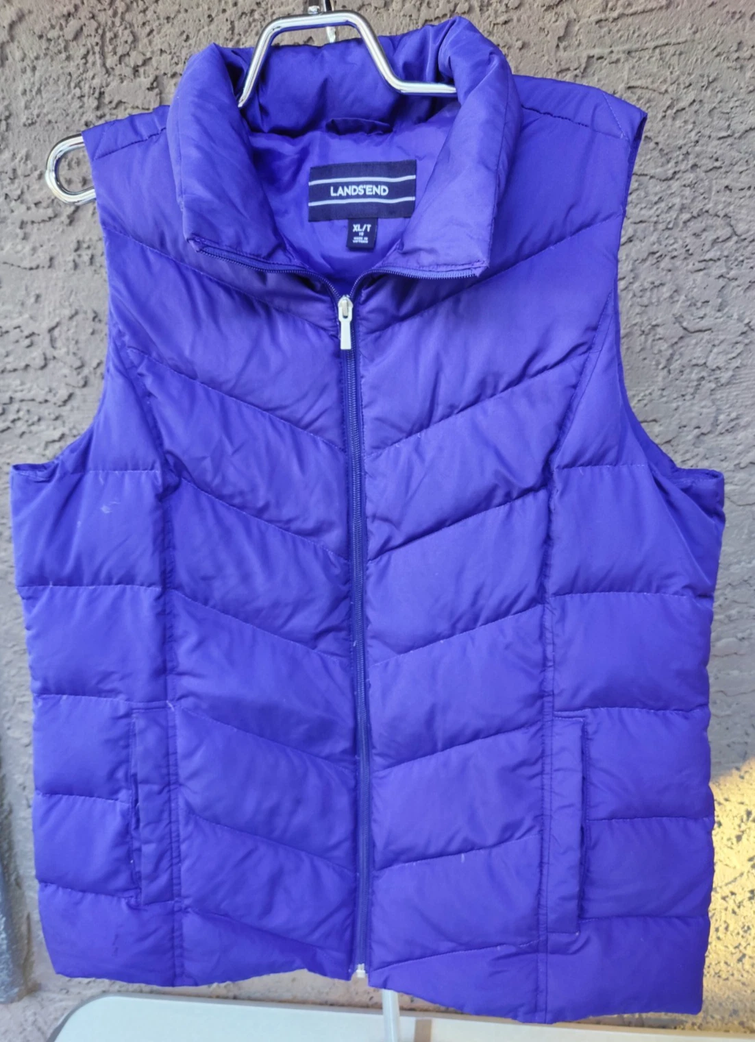 Lands End Puffer Jacket Vest Down Goose Blue Quilted Sleeveless Mens XL