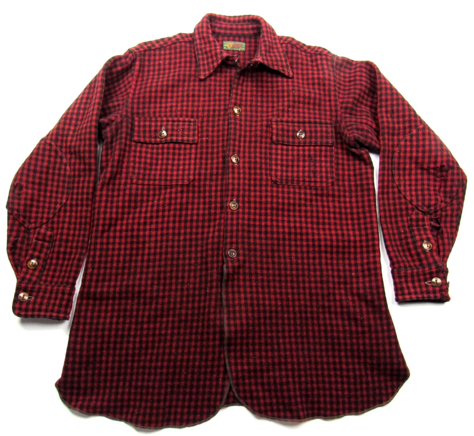 Vtg 1930s Chippewa Wool Shirt Chinstrap Work Wear Houndstooth Red Black 20s 30s - Image 2 of 4