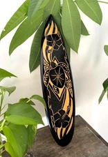 Hawaii Hand Made 20" Carved Wood Surfboard Home Hanging Decor Engraved Turtle