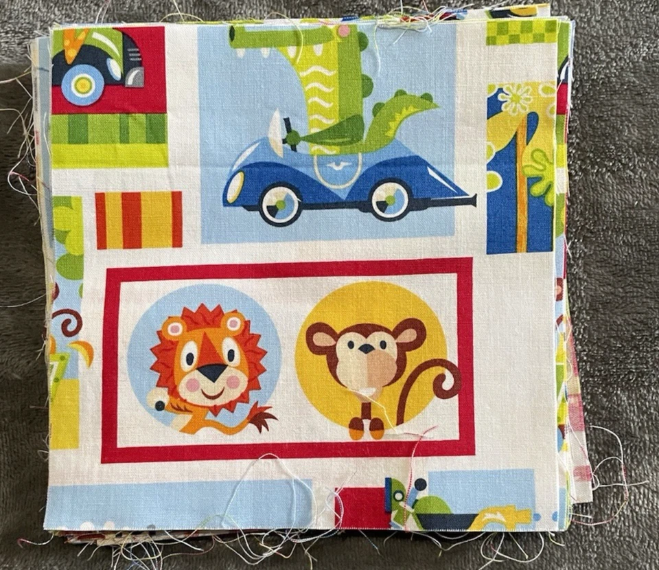 Cotton Animals and Cars Kids Fabric Print 23 Inch Piece and 23 6.5 x 6.5 Squares - Image 2 of 4