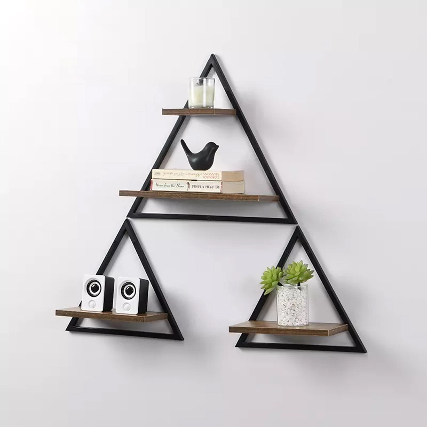 Set of 3 Triangle Wall Shelves Hanging Metal Shelf Wall Mounted Display Unit
