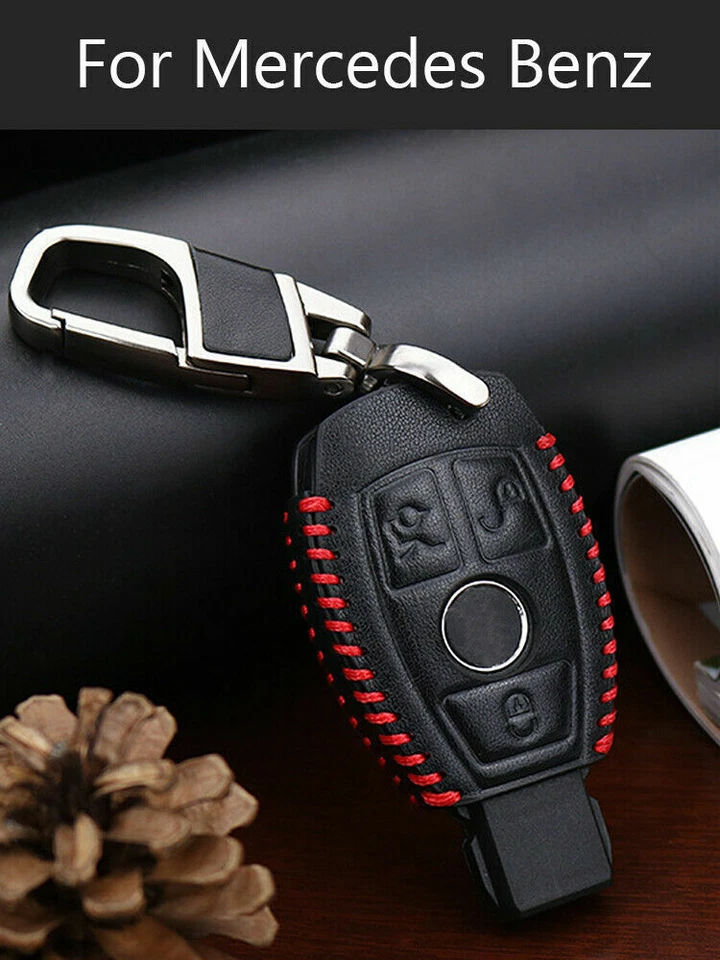Funda protectora de cuero para llave remota de 3 botones para coche Mercedes Benz Foto 3 de 4