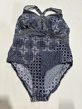 Kona Sol Women's Plus Size Laceup One Piece Swimsuit-Navy/White 18W