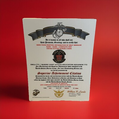 U.S.M.C. / HMLA-773 LT. ATTACK HELICOPTER SQUADRON/SUPERIOR ACHIEVEMENT CITATION