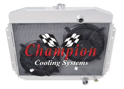 4 Row ER Champion Radiator W/ 2 12'' Fans for 1961 - 1964 Ford F-Series 6 Cyl Eng