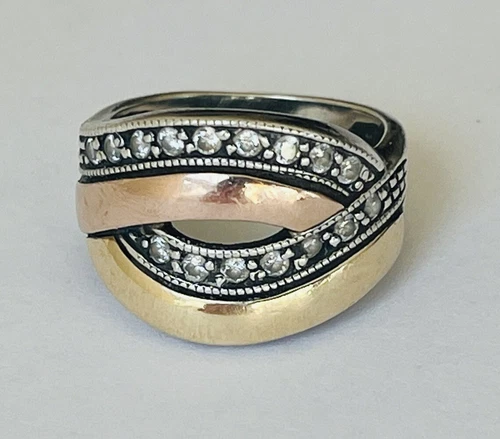 VINTAGE 950 STERLING SILVER 18K ROSE GOLD CZ RING SIZE 6