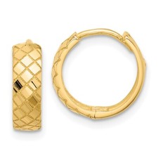 13mm 14K Yellow Gold Polished and Etched Hinged Hoop Earrings