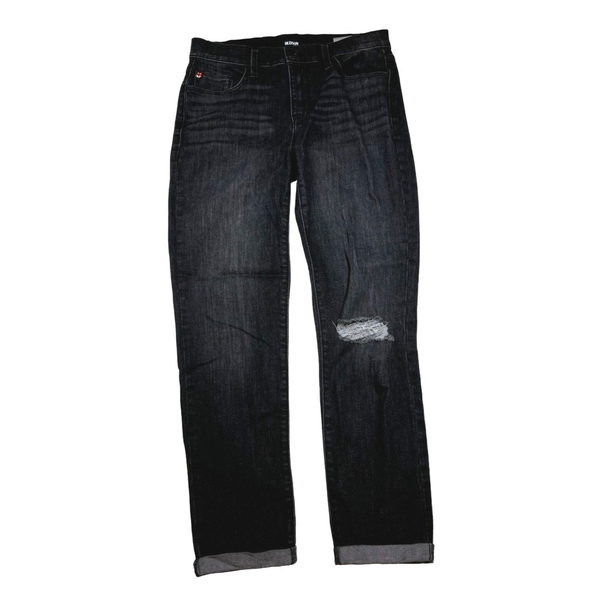 Hudson Natalie Jeans Womens Size 25 Distressed Black Denim Mid-Rise Rolled  Cuff