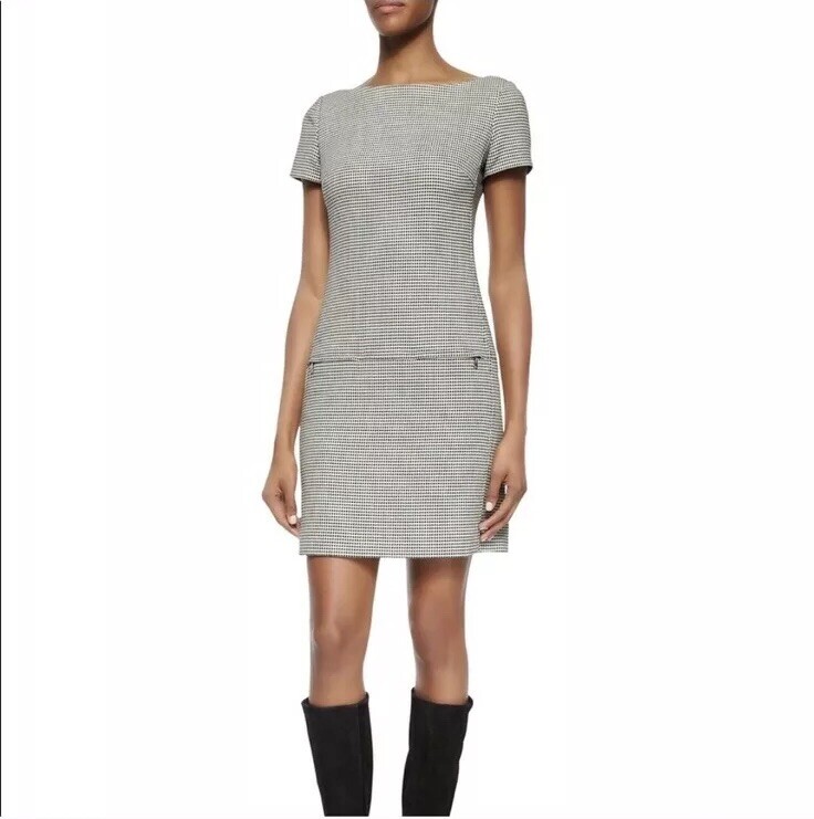 Ralph Lauren Black Label Dress 6 Black White Houndstooth Wool Shift Women’s $2K