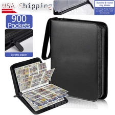 900 Pockets Trading Card Binder w/Zipper/Ring Card Protector Holder Album Folder