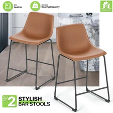 Set of 2 Bar Stool Modern Counter PU Leather Height Seat Upholstered & Backrest