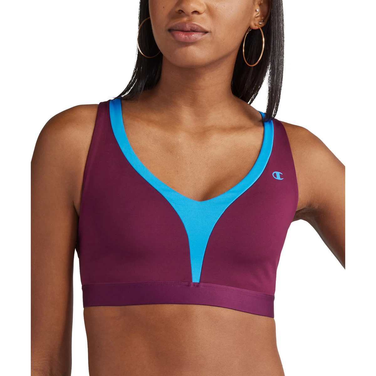 Champion Womens Purple Absolute Eco V-Neck Shape Active Workout Sports Bra  Large