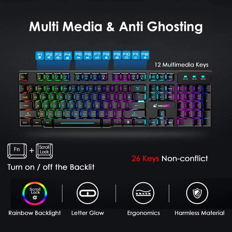 2.4G Wireless Gaming Keyboard & Mouse Set Rainbow LED Backlit for PS4 XBOX ONE - Image 4 of 4