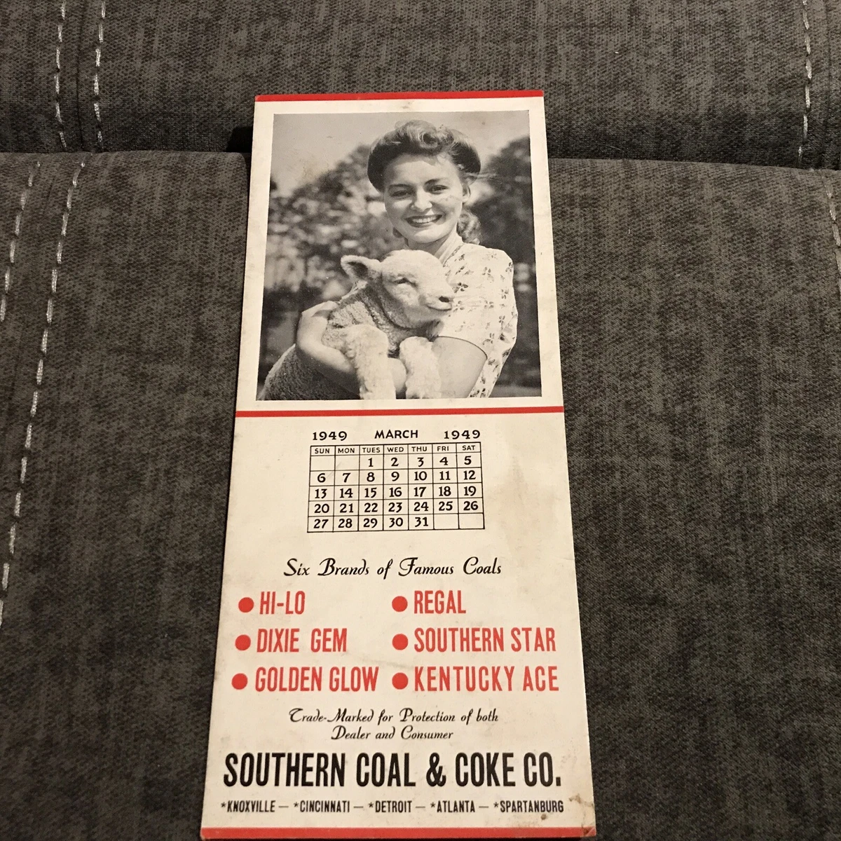Vintage Southern Coal & Coke Co. - March 1949 Calendar Advertising Card 9”x  4" | eBay
