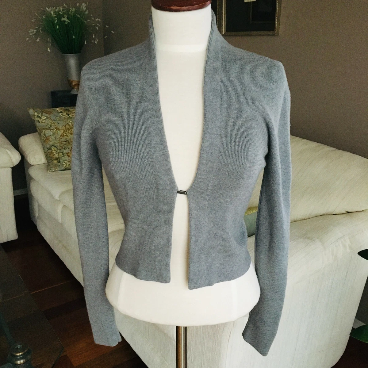 ELIE TAHARI Womens 100% Extrafine Merino Wool Cardigan Sweater Sz S Gray |  eBay