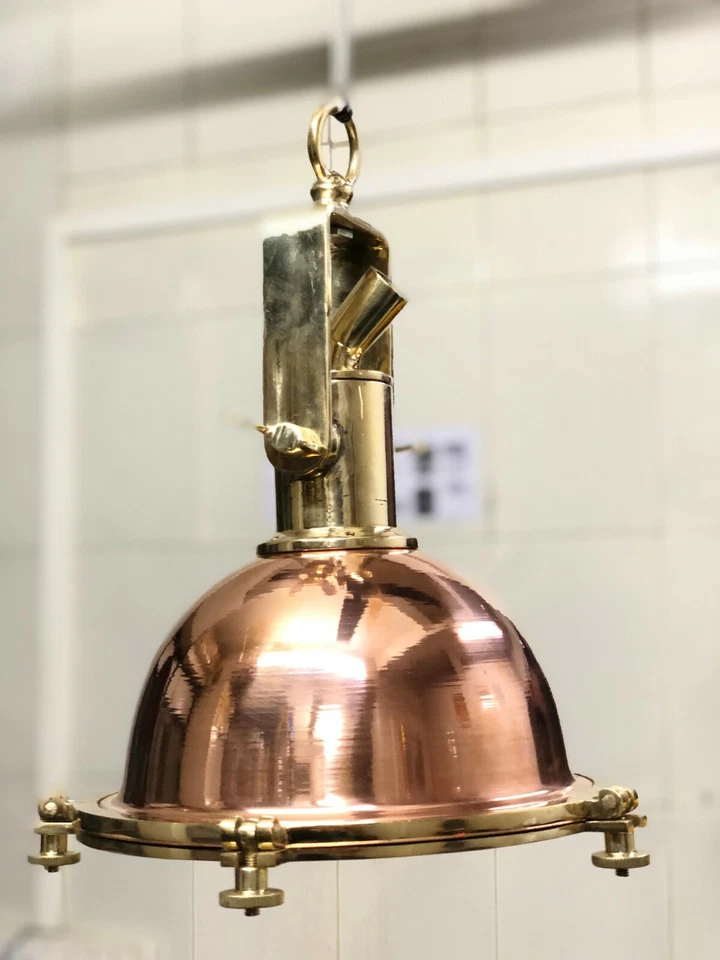 MARINE ANTIQUE NAUTICAL SMOOTH COPPER & BRASS PENDANT/CEILING/HANGING LIGHT - Image 4 of 4