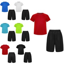 Boys 2 Piece Sports Outfits Quick Dry Short Sleeve T-shirts with Shorts Football