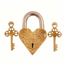 Handmade Rare Heart-Shape Padlock with 2 Skeleton Keys Fully Functional