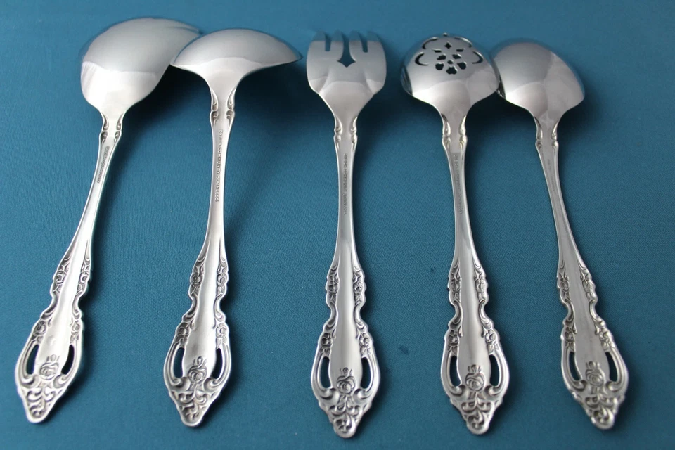 Cazuela perforada Oneida Community BRAHMS de acero inoxidable con cuchara cuchara cuchara para servir 5 piezas Foto 4 de 4