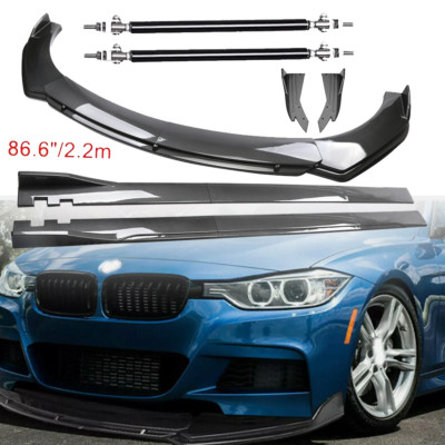 Carbon Fiber Front Bumper Lip Spoiler 86.6'' Side Skirt Kit For BMW F10/F11 520i