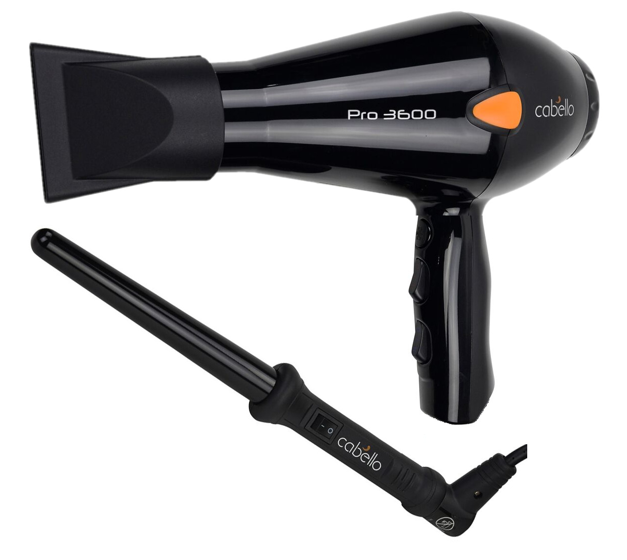 Cabello Hair Dryer PRO 3600 (Black)+Tapered Curling Iron-Value Hair Tools 2 Pack