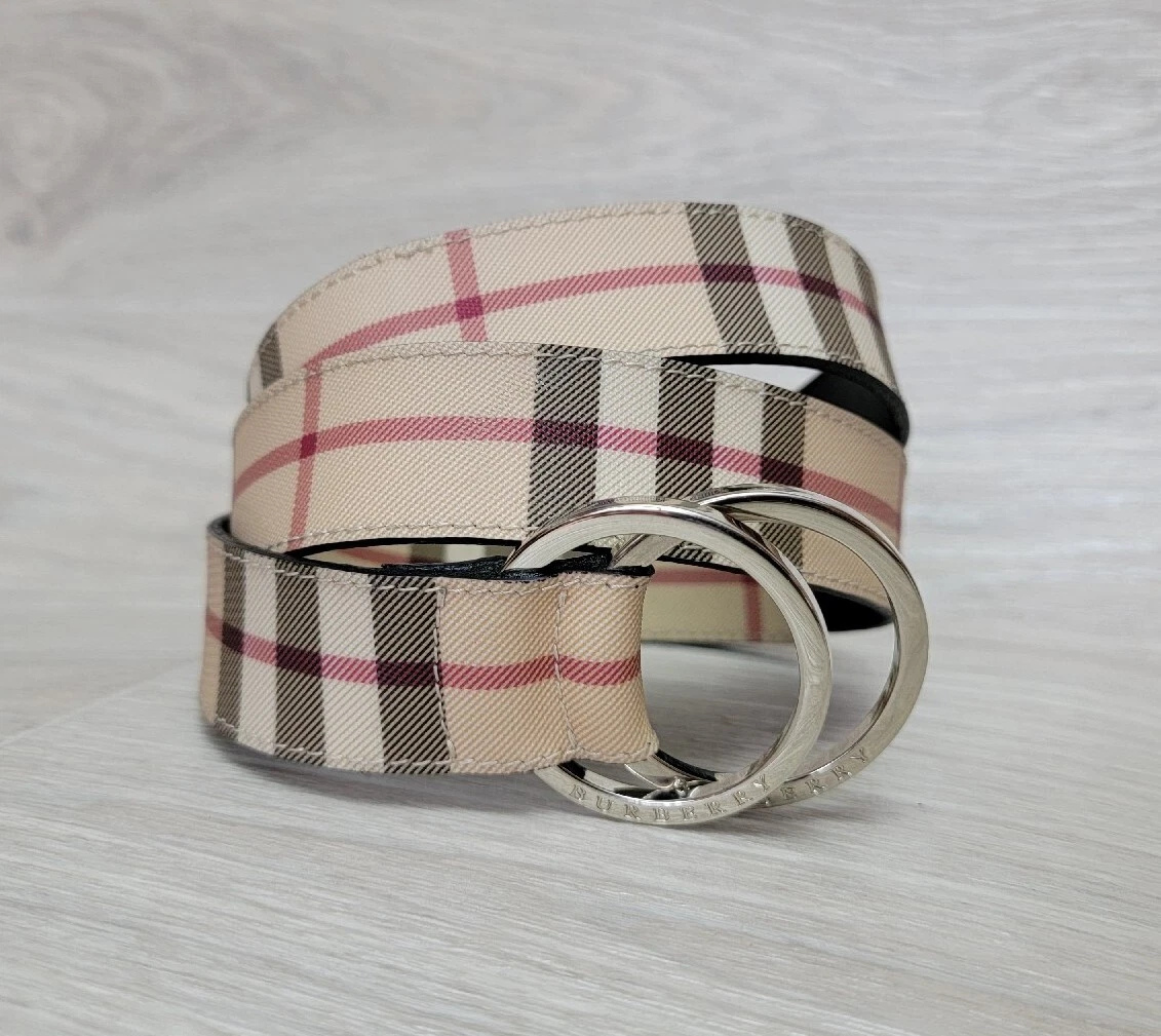 Authentic Burberry Belt Women Nova Check Double O Buckle Metal PVC Size 90  / 36