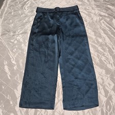 Nine West Womens 14 Wide Leg Palazzo Pants Teal Elastic Waist Satin Poly Belt