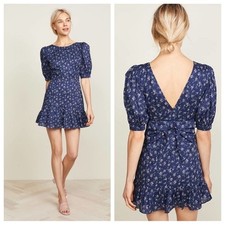 LoveShackFancy Lena Bow Mini Dress in Eventide Ditsy Floral Cottagecore XS $365