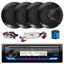 JVC KD-X38MBS Marine BT Receiver, BT Amp w/Kit, 4X 6.5" 150W Black Speakers,Wire