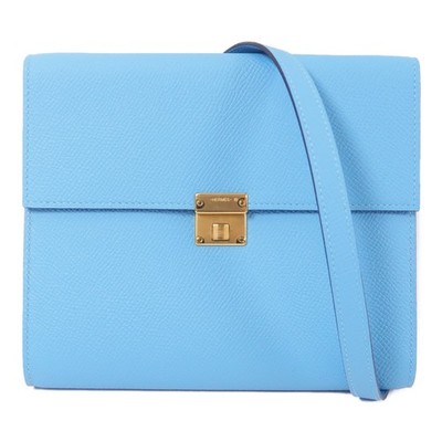 HERMES GHW Clic 16 Shoulder Bag Veau Epsom Leather Celeste