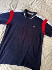 Fila White Line Classic Polo Shirt XXL Navy Logo Colour Retro Vintage Style