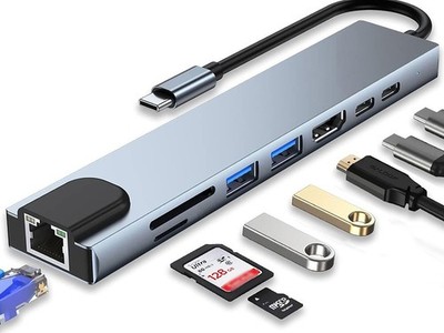 USB C Hub 8in1 HDMI 4K RJ45 SD TF Adapter Thunderbolt 3