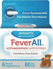 Feverall Infant Acetaminophen Suppositories 6 Rectal Suppositories 80mg Each Pai