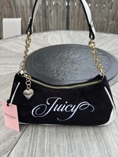 Juicy Couture Raising Star Shoulder Bag Licorice Color White Strap Gold
