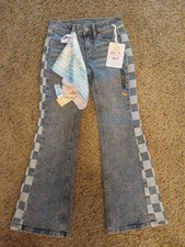 Girls Justice X NASCAR side Check Denim W/ Bandana Light Wash Jeans Size 8