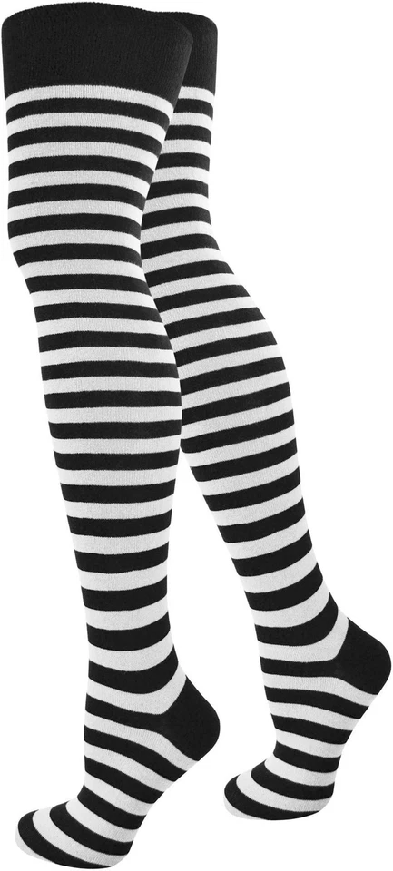 CIRCLE FIVE Overknees schmale Ringel, Karneval Kniestrümpfe, Kostüm Onesize| 80 % Baumwolle