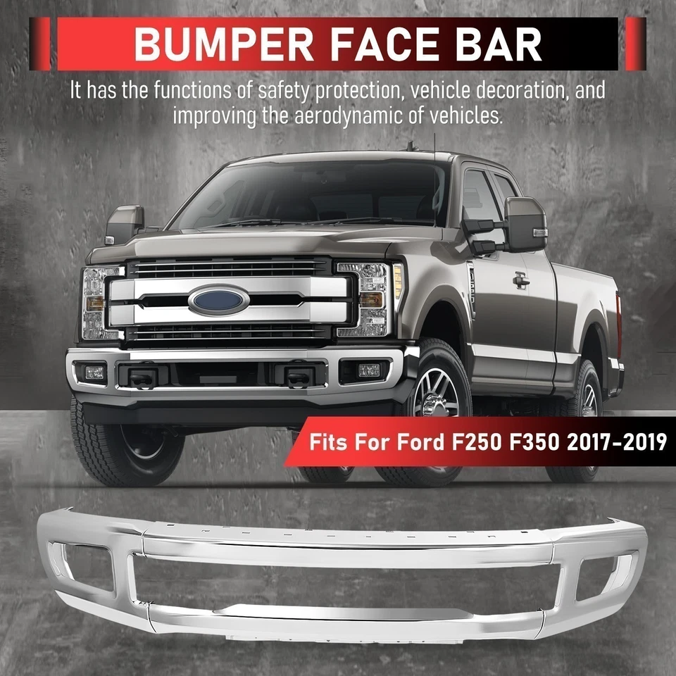 Barra frontal de parachoques cromada con orificio antiniebla para Ford F250 F350 Super Duty 2017-2019 Foto 4 de 4