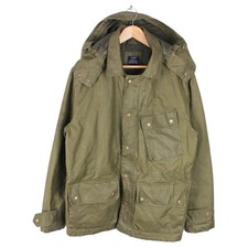 Vintage J.Crew Waxed Field Jacket Green Hooded Military Utility Coat Men Large