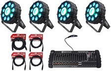  4 Chauvet DJ FX Par 9 Multi-Effect, SMD RGB UV Strobe Par Light DMX Controller