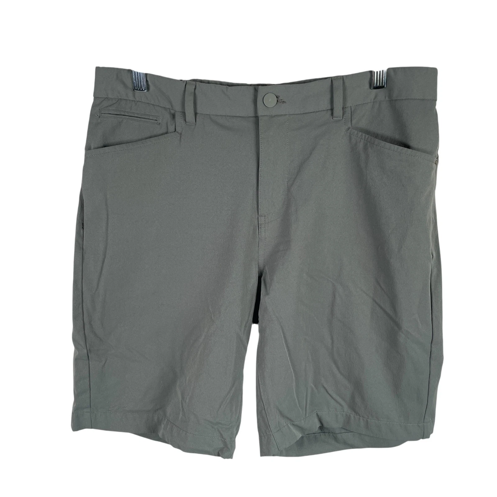 REI Coop Mens Sun Up Outdoor Hiking Shorts Sz 34 Green Stretch Flat Front Nylon