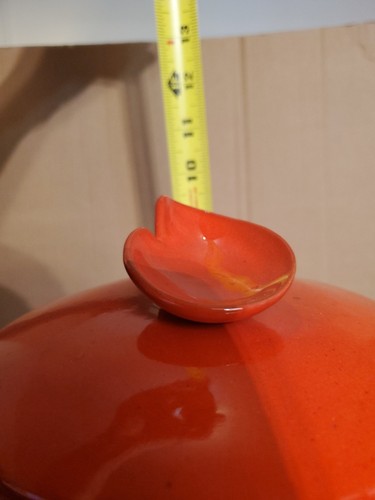 Vintage MCM Frankoma Flame Red Orange Bean/Fondu Pot, Lid, Votive Warmer 1960s - Picture 3 of 12