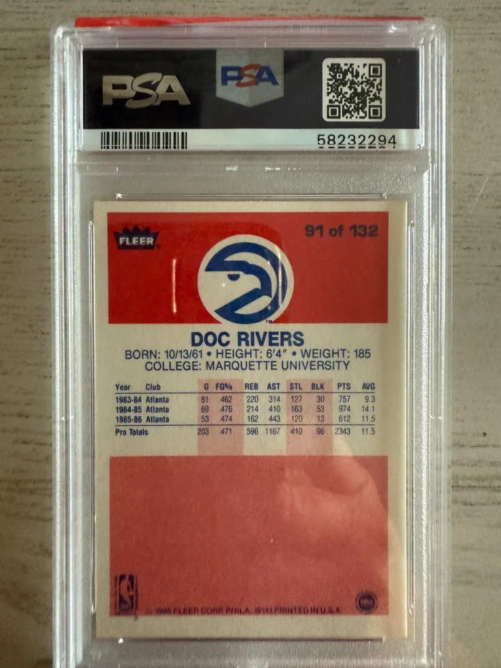 1986 FLEER DOC RIVERS #91 PSA 8 NM-MT - Image 2 of 2