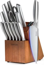 Knife Set, EWFEN 14-Piece Kitchen Knife Set with Block, German Stainless Steel K
