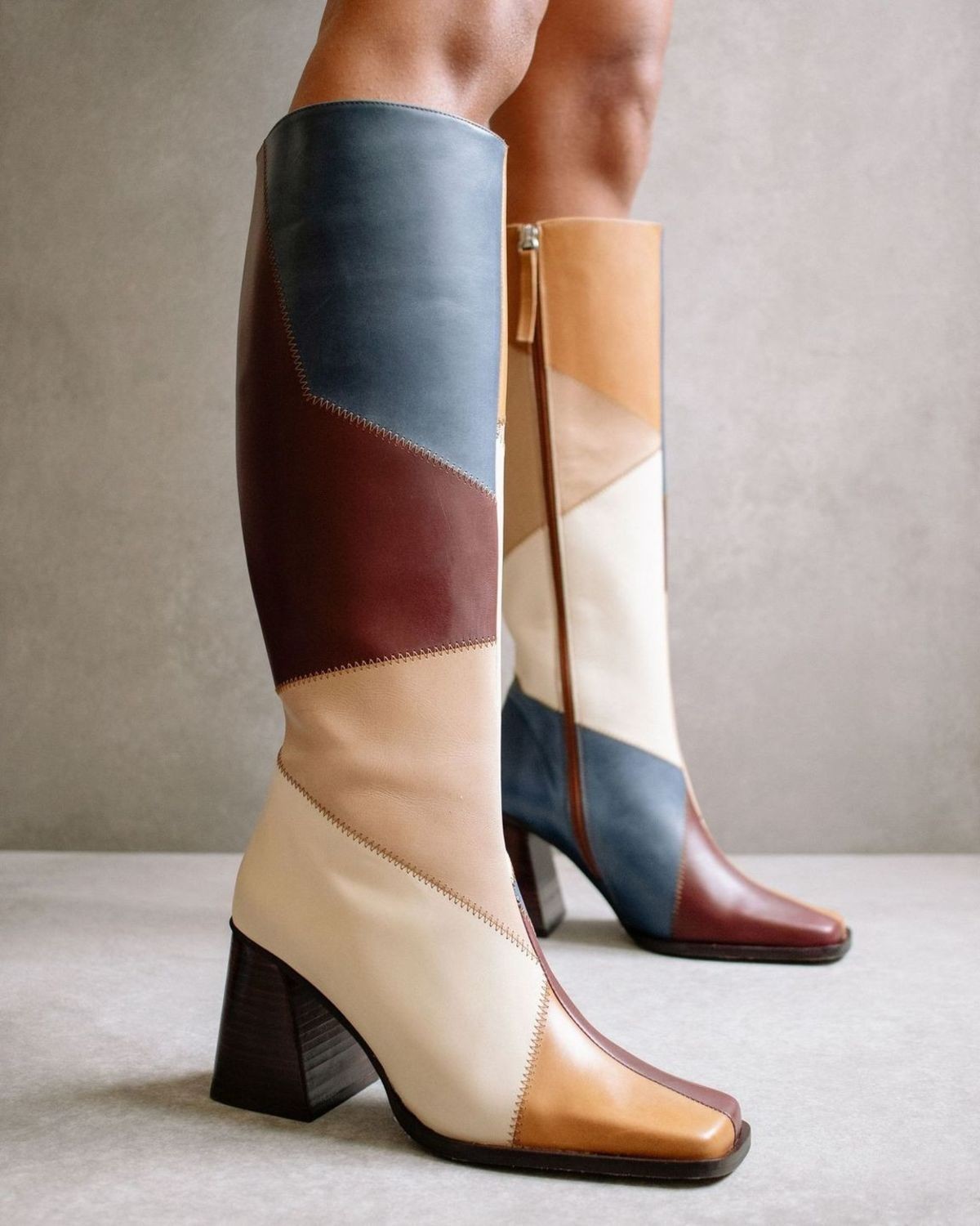 Alohas North Blue Geometric Patchwork Heeled Leat… - image 1