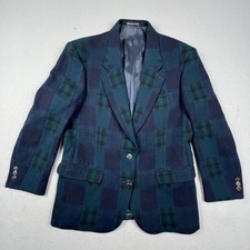 Vintage Woolrich Plaid Blazer Men Small Mallard Green Navy Blue Wool Blend USA