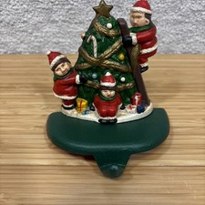 Vintage Cast Iron Christmas Stocking Holder Hanger For Mantle Santa  s Elves